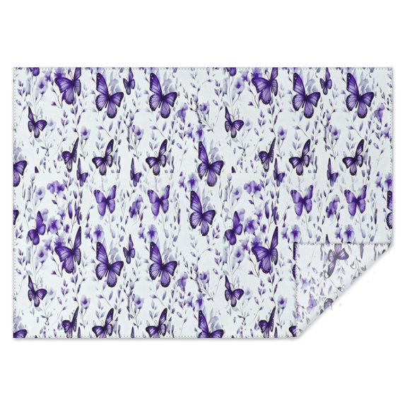White Purple Butterfly Plant Pattern Rectangle Tablecloth 60"x84",Waterproof Polyester Rectangle Table Cloth, Wipeable Spillproof Polyester Tablecloth for Dining, Camping, Indoor and Outdoor