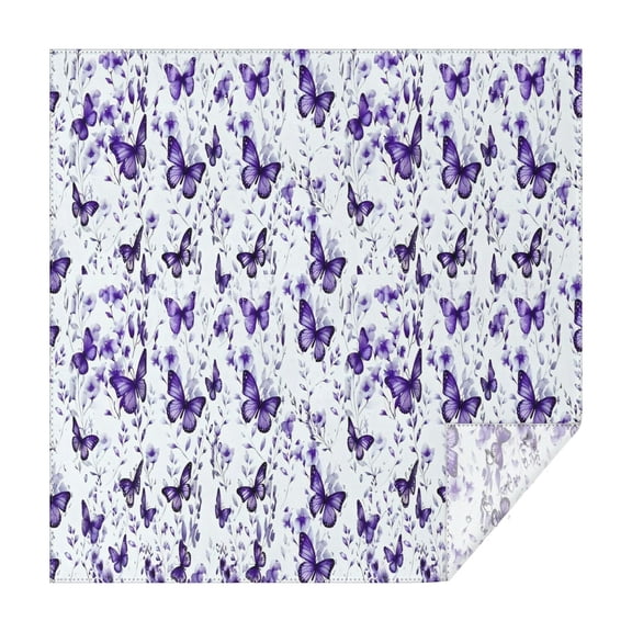 White Purple Butterfly Plant Pattern Square Tablecloth,Waterproof Square Table Cover,Wipeable Spillproof Washable Table Cover for Home Kitchen Party Decor 42"X42"(107x107cm)