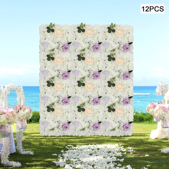 White Purple Plastic Fabric 38x38cm Artificial Flower Wall 12 Pieces Of 3d Dahlia Rose Mosaic Storage Lattice