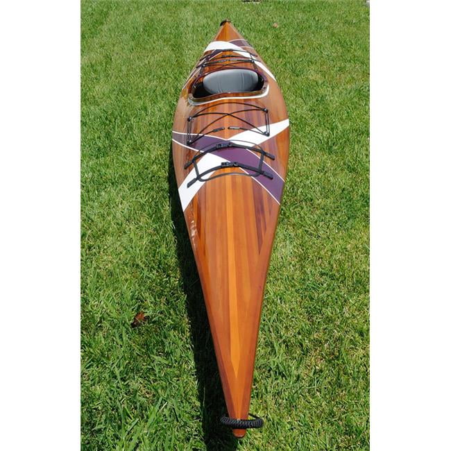 177" Handcrafted Cedar Wooden Kayak with White and Purple Stripes