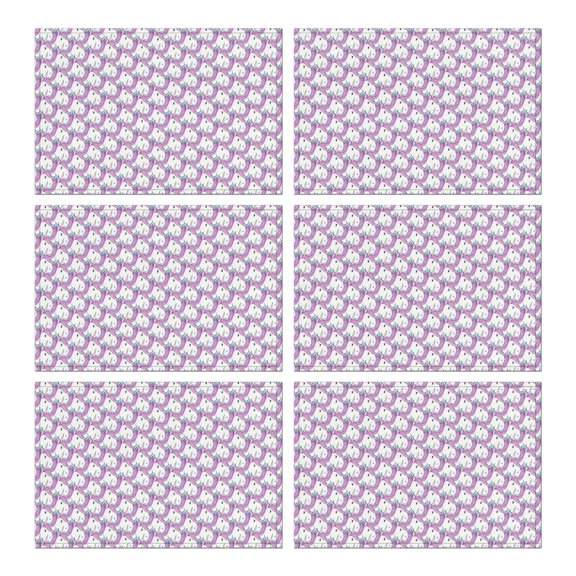 White and Purple Unicorn Pattern Summer Placemats Table Placemats Set Of 6-Linen Kitchen Washable Placemats Table Mats 11.8"x17.7" Non-Slip Heat Resistant