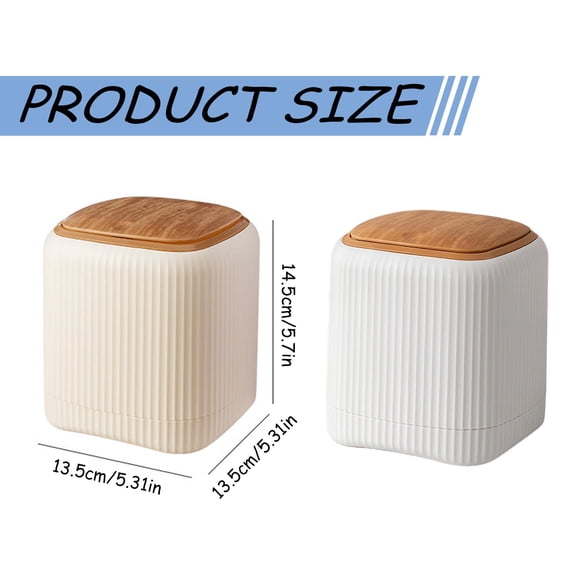 White Push-Button Desktop Trash Can with Lid, 13.5cm Inner/Outer Double Bucket Wastebasket for Home, Office & Bedside