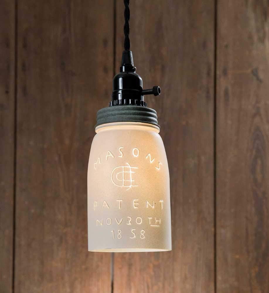 White Quart Mason Jar Pendant Lamp - Barn Roof Lid - Walmart.com