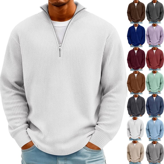 White Quarter Zip Men Corduroy Slim Fit Cozy Pullover Heavy Big and Tall S-5XL