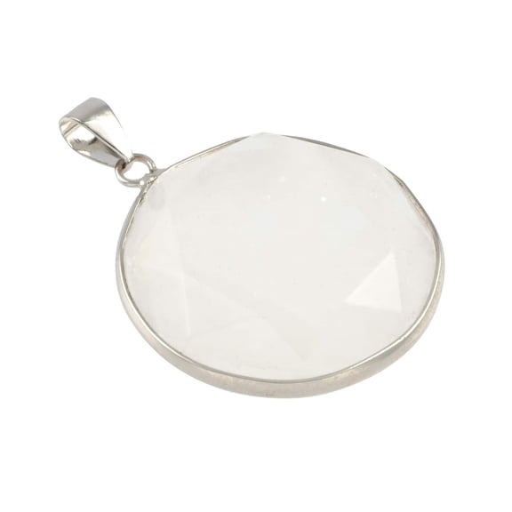 White Quartz Round Faceted Pendant by Bead Landing 30mm