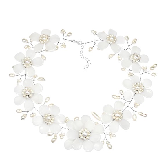 White Quartz Sakura Gradual Flower .925 Silver Necklace