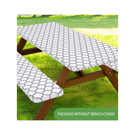 White Quatrefoil Picnic Table Cover, Waterproof Polyester With Elastic Edges, 6 Ft, Indoor & Outdoor Use