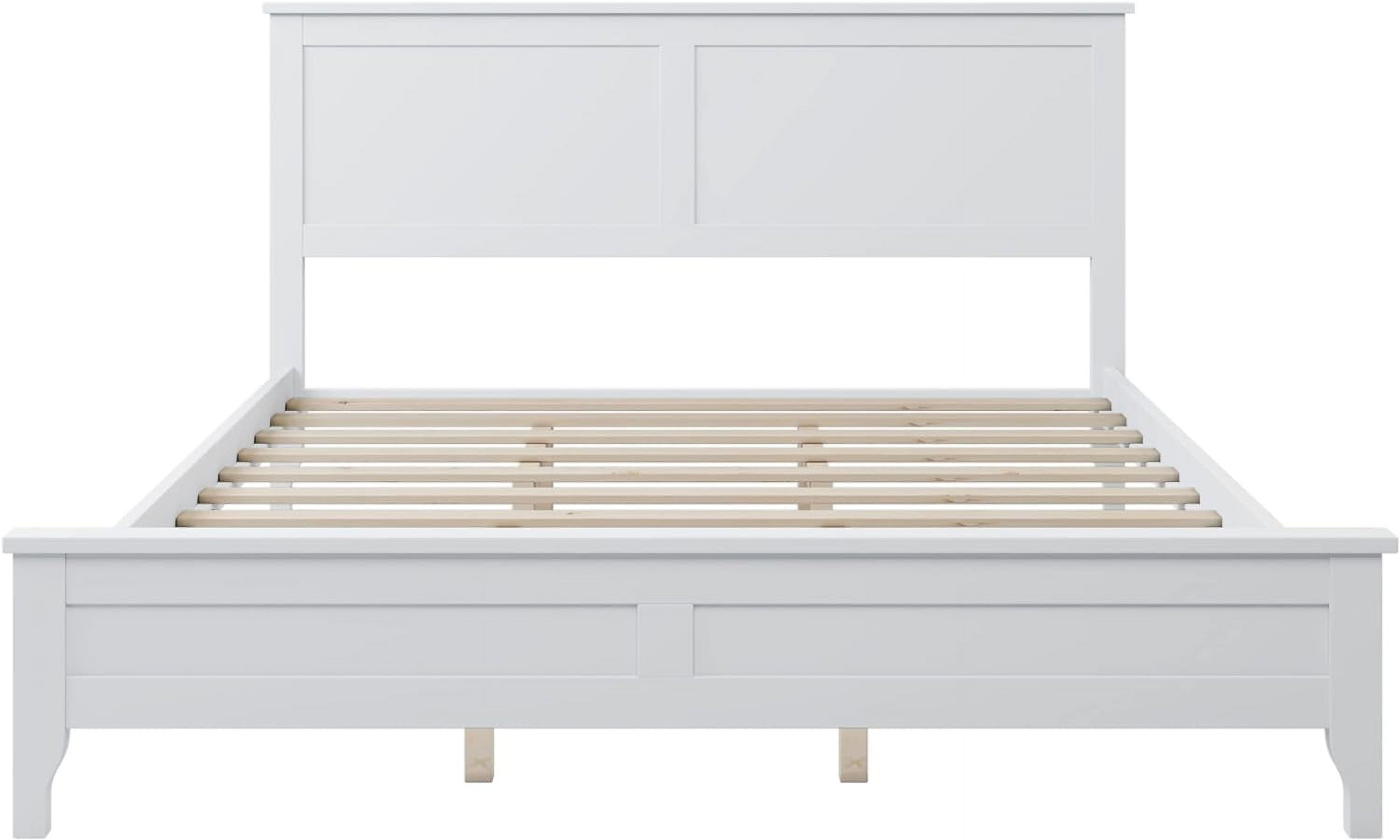 White Quee Platform Bed With Headboard, Moder Woode Quee Size Bed Frame ...