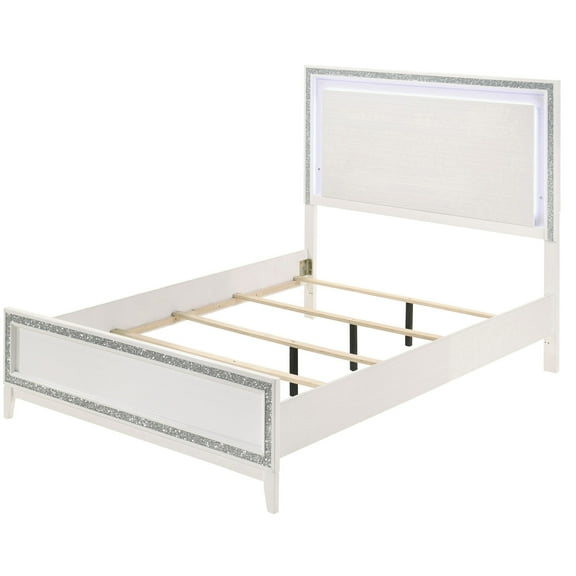 White Queen Bed With Glittering Led Headboard - Bedroom Sparkle And Elegance Contemporary Essentials
