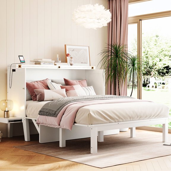 White Queen Bed With Removable Shelves And Connection - Design Size Port Space &