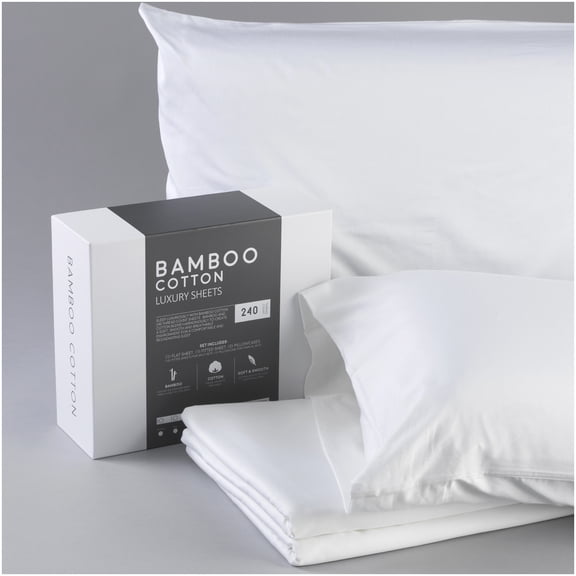 White Queen Size Bed Sheet Set, 60% Viscose from Bamboo and 40% Cotton for Bedroom Use