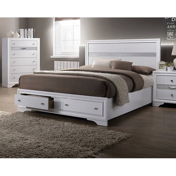 White Queen Size Bed having a Panel Headboard and Drawers with English Dovetail Construction