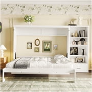 White Queen Size Murphy Wall Bed with Storage Cabinet and Drawer, Space Saving Folding Platform Bed for Guest Room, Home Office, or Studio Apartment