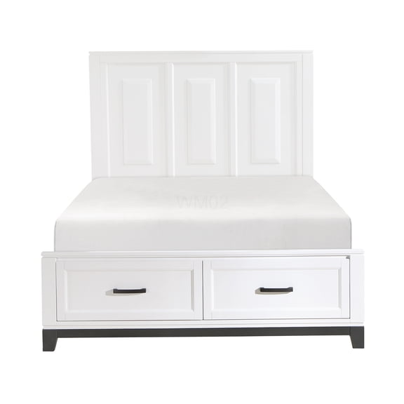 White Queen Size Storage Platform Bed Frame with 4 Drawers, No Box Spring Needed, Wood Slat Support