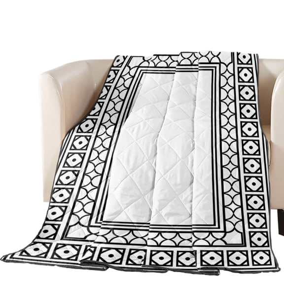 White Quilted Comforters Cooling Blanket Oversized King Size, Boho Diamond Pattern Border Rustic Southwestern Cold Comfort for Hot Sleepers Lightweight Air Conditioning Quilt Blanket for Bed