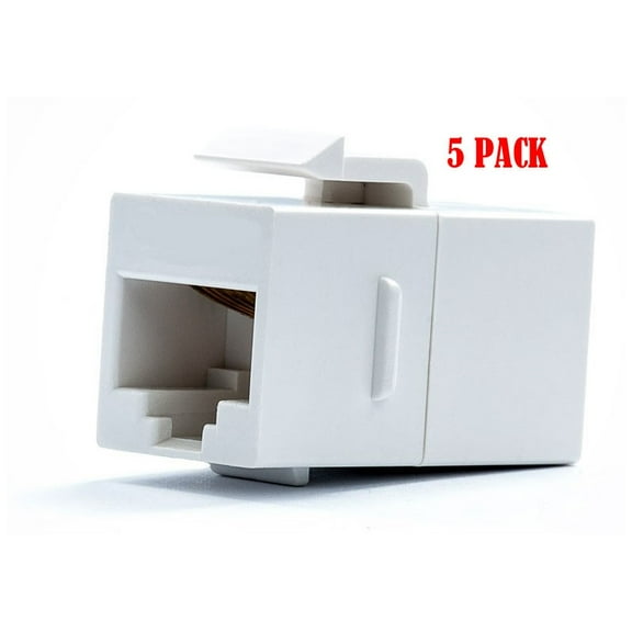 White RJ45 Female to Female UTP CAT5e CAT6 Keystone Jack Inline Coupler (5/pack)