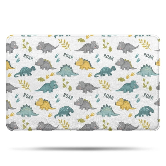 White ROAR Text Dinosaurs Pattern Bathroom Rugs Mat,Non Slip Microfiber Bathroom Rug,Rubber Backing,Soft Bathroom Mats for Bathroom Floor,Tub and Shower,20x32in(50x80cm)