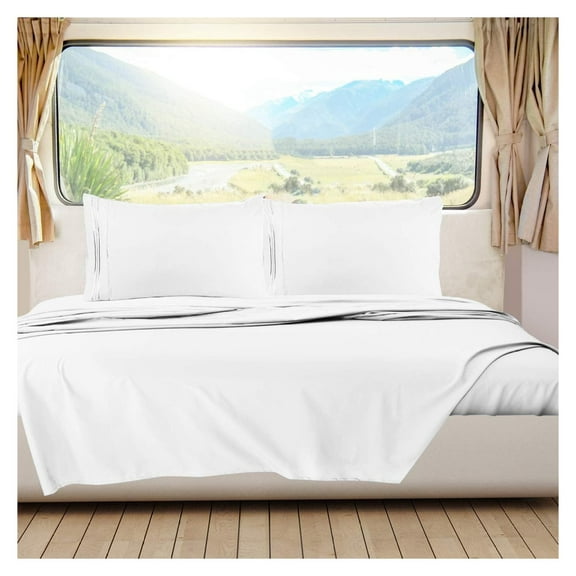 White RV Queen Sheets Super Soft RV Short Queen Sheets for RV Camper, 4 Piece 1800 Microfiber Fitted RV Sheets, Double Brushed RV Bed Sheets Set, Camper Sheets and Pillowcases