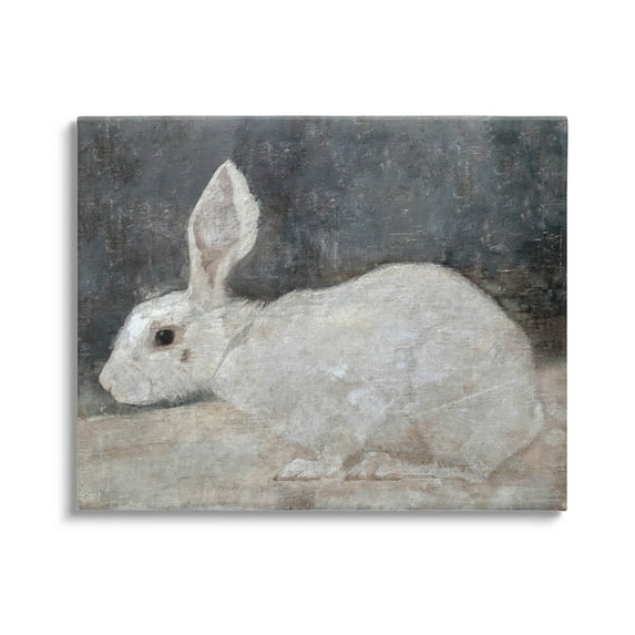 White Rabbit Bunny Classic Animals & Insects Painting Gallery Wrapped Canvas Print Wall Art