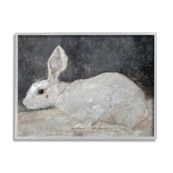White Rabbit Bunny Classic Animals & Insects Painting Gray Framed Art Print Wall Art