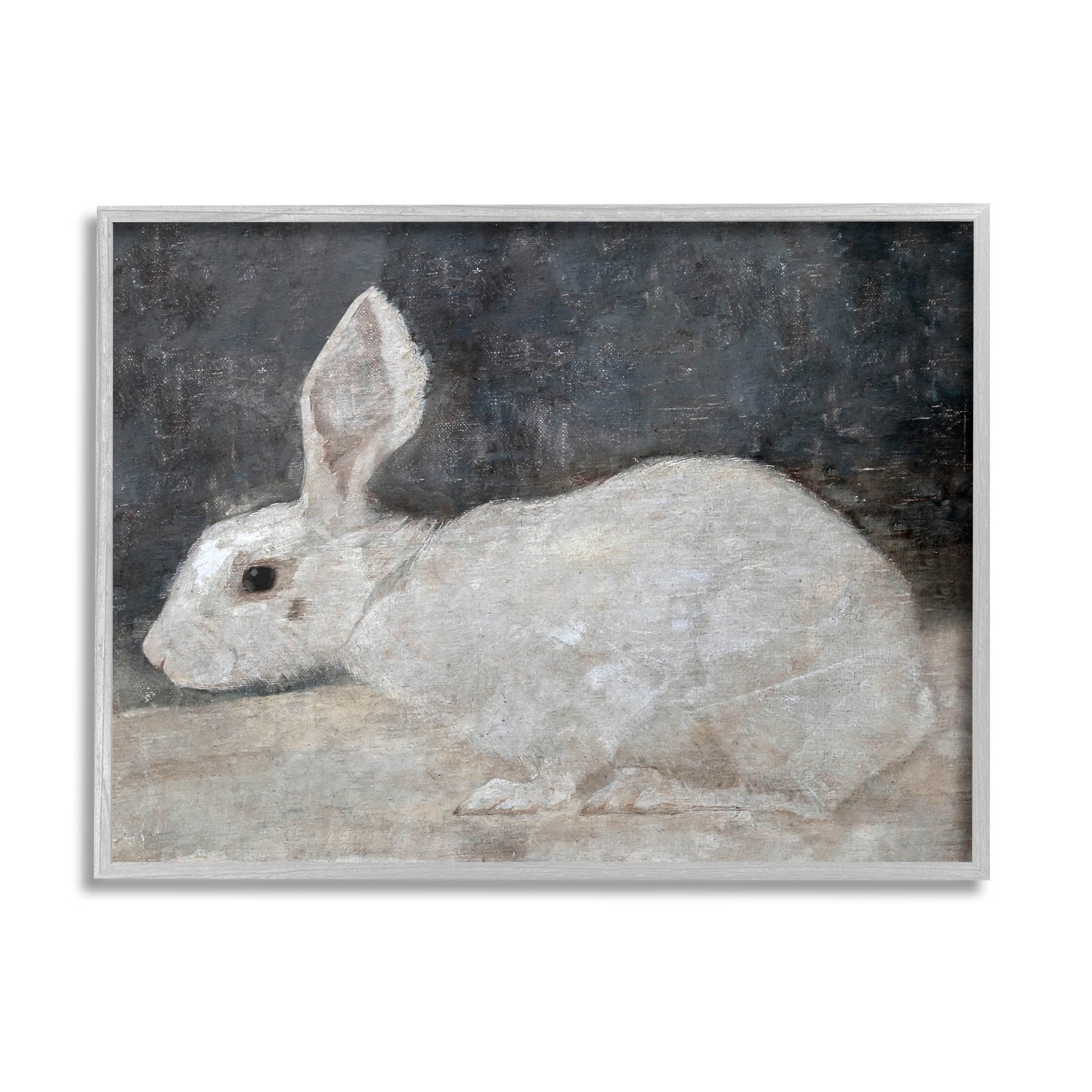White Rabbit Bunny Classic Animals & Insects Painting Gray Framed Art Print Wall Art