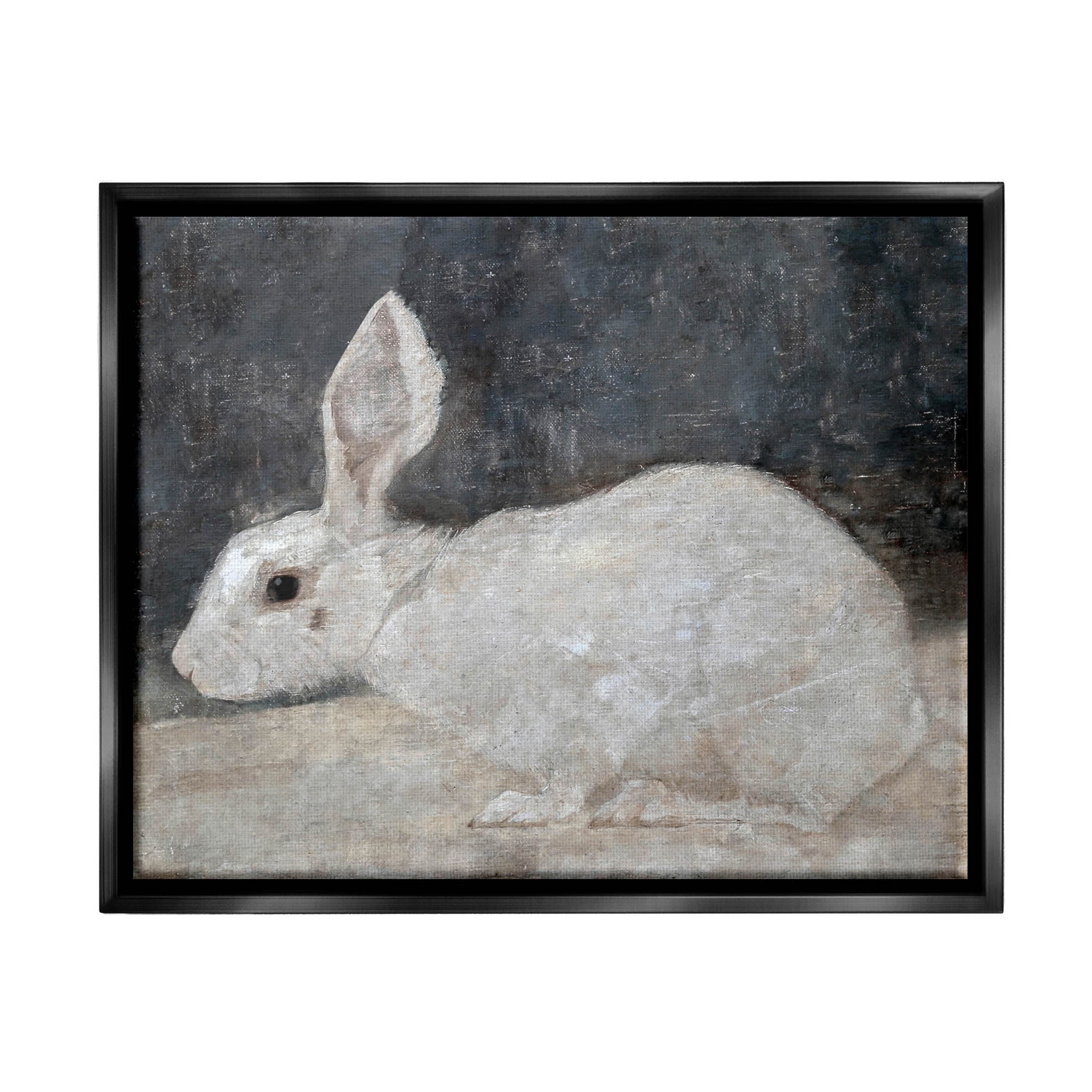 White Rabbit Bunny Classic Animals & Insects Painting Jet Black Framed Art Print Wall Art