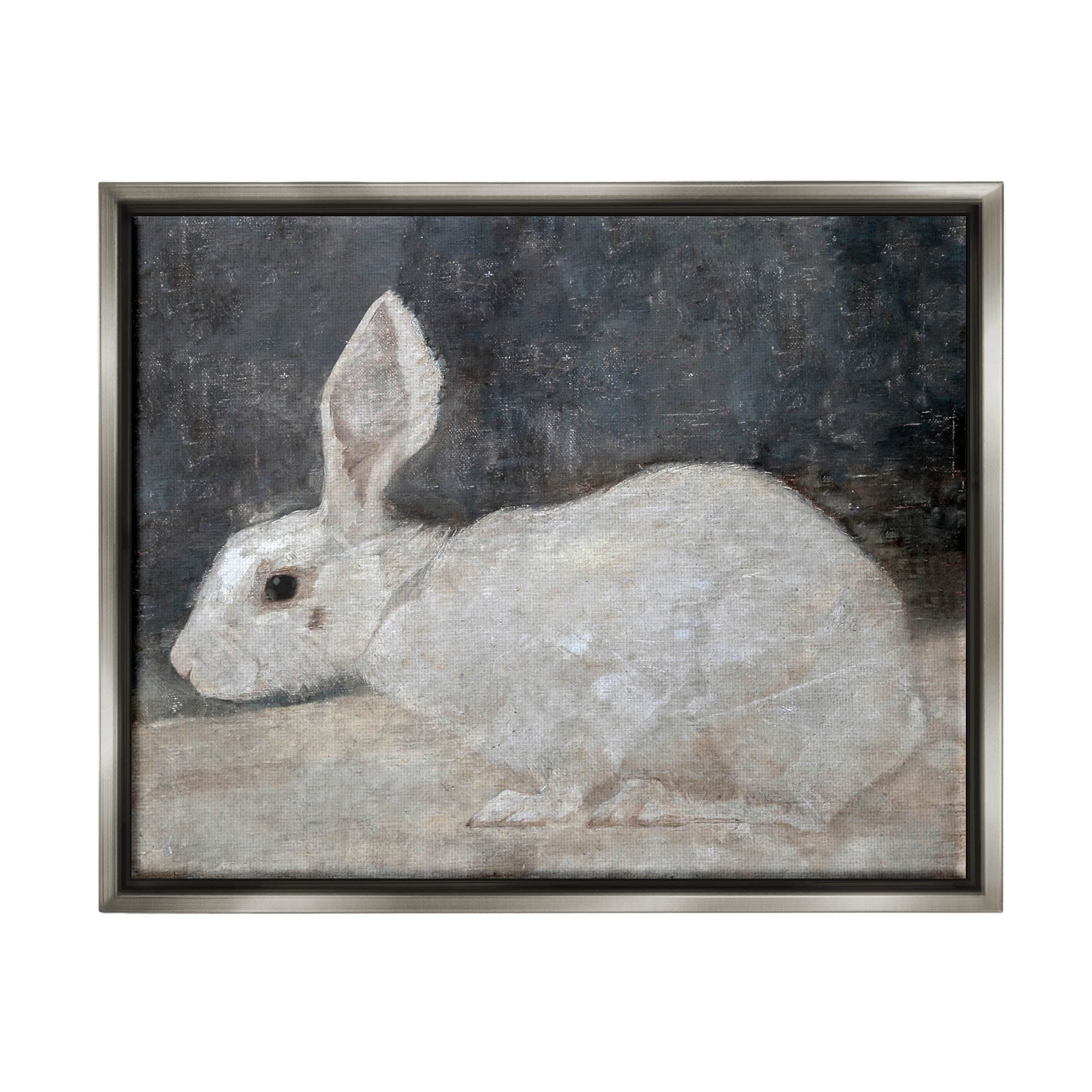 White Rabbit Bunny Classic Animals & Insects Painting Luster Gray Framed Art Print Wall Art