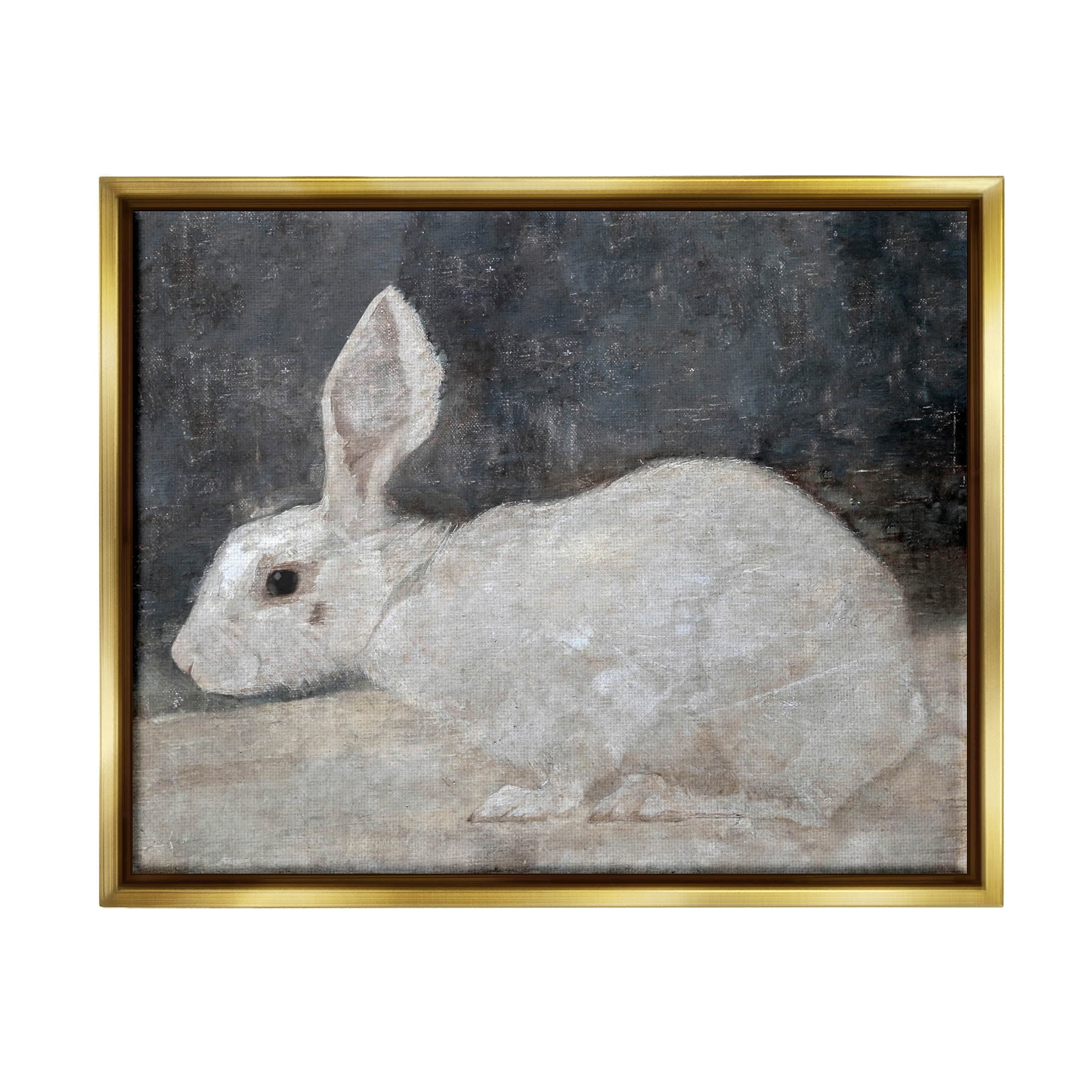 White Rabbit Bunny Classic Animals & Insects Painting Metallic Gold Framed Art Print Wall Art