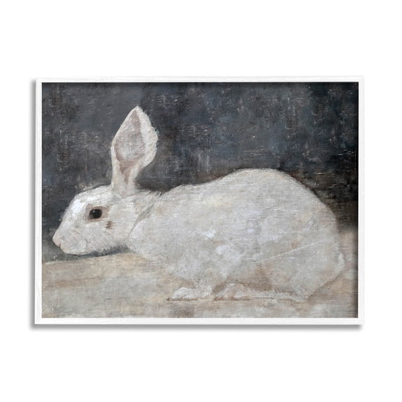 White Rabbit Bunny Classic Animals & Insects Painting White Framed Art Print Wall Art