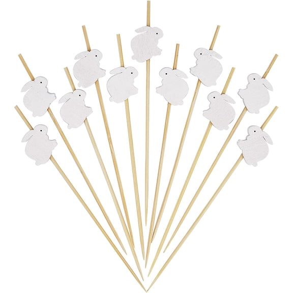 White Rabbit Cocktail Picks 4.7 Inch Long Bamboo Fancy Toothpicks for Appetizers Drinks Fruits Easter Party Food Garnish Skewer Sticks 100 Counts- MSL177