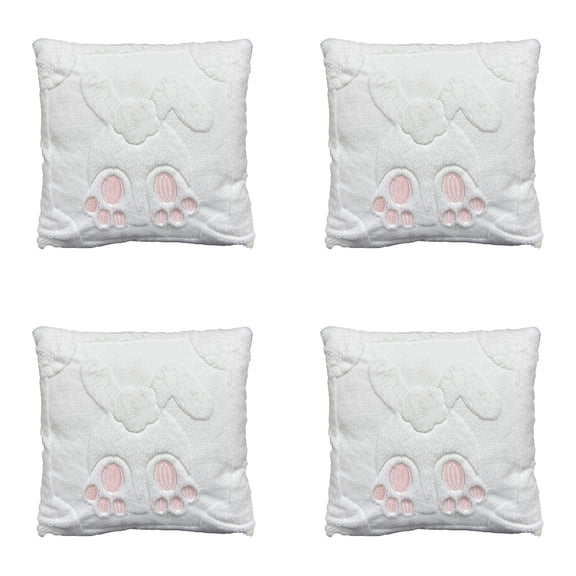 White Rabbit Easter Bunny Pillow Covers 18x18 Inch Set of 4, Soft Plush Throw Pillowcases for Sofa Couch Living Room, Spring Farmhouse Decor and Easter Gifts