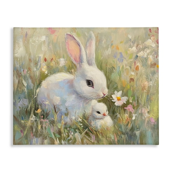 Stupell Industries White Rabbit Easter and Flowers Canvas Wall Art, design by Petal Prints Design