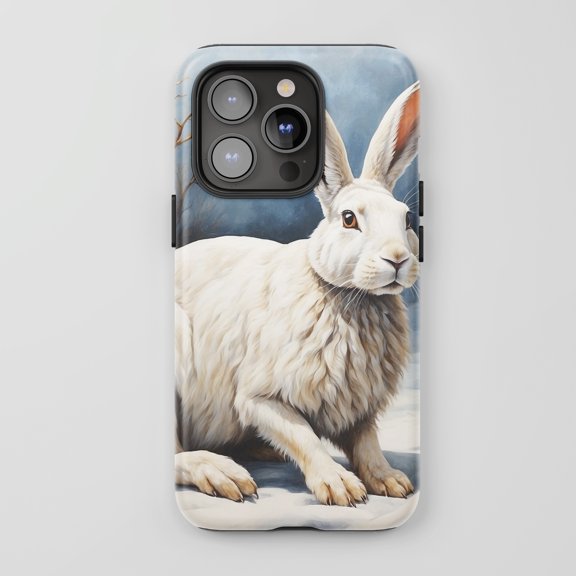White Rabbit For All iPhone Series Tough Phone Case Realistic Art Blue