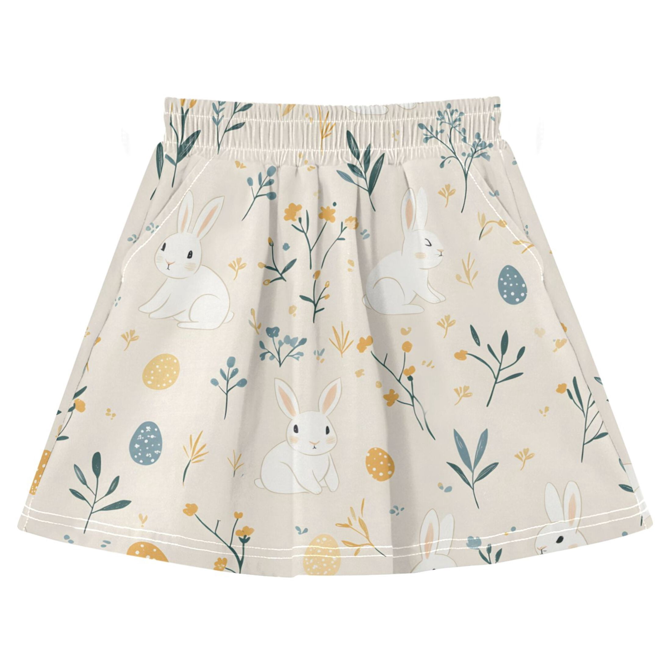 White Rabbit Foral Pattern Print Cotton Skirt Built-in Liner Elastic A ...