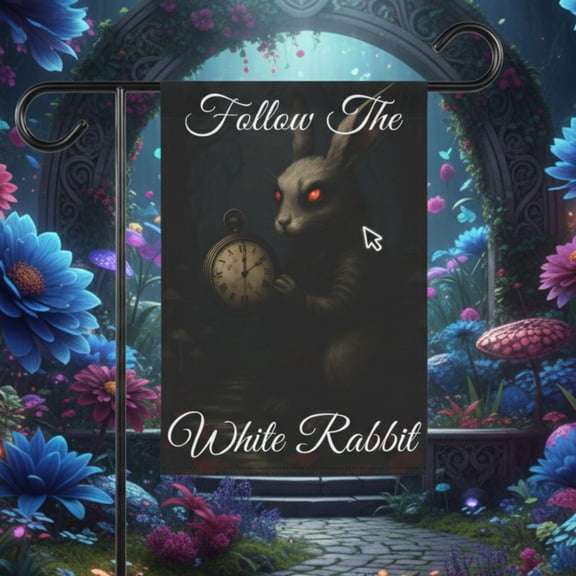 White Rabbit Halloween Garden Flag Gothic Alice's Adventures in Wonderland Yard Decor Fair