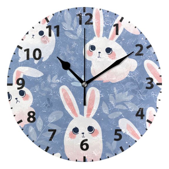 White Rabbit Lleaves Pattern Wall Clock 10in Round Artistic Oil Painting Home Decor Desk Table Clock