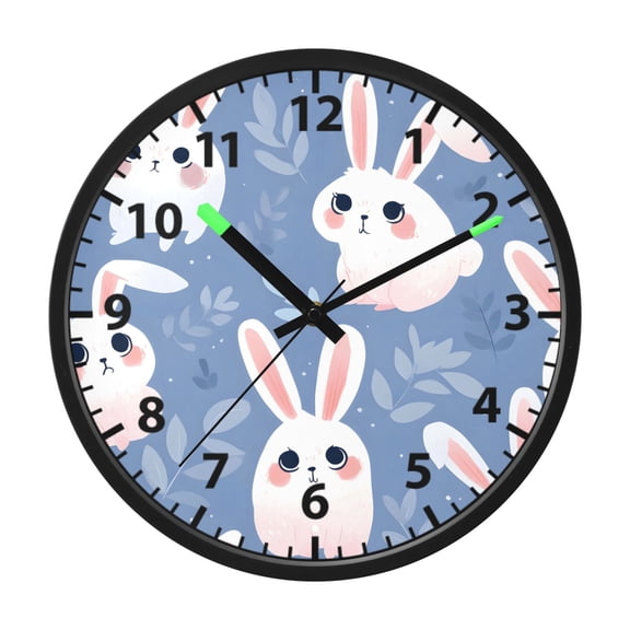 White Rabbit Lleaves Pattern Wall Clock 12 Inch Voice Activated Night Light Silent Non Ticking