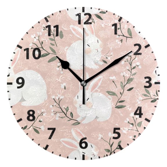 White Rabbit Pattern Wall Clock 10in Round Artistic Oil Painting Home Decor Desk Table Clock