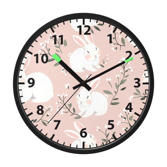 White Rabbit Pattern Wall Clock 12 Inch Voice Activated Night Light Silent Non Ticking