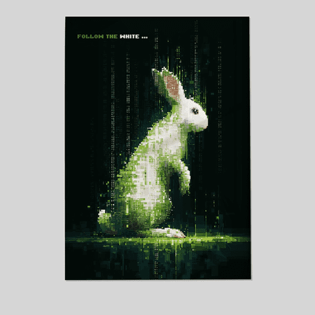 White Rabbit Pixel Art | Sci Fi Wall Art Print | Follow the White Rabbit | Cyberpunk Movie Decor Full Size 24''x36'' The Golden Shop price history and forecast - The Golden Shop