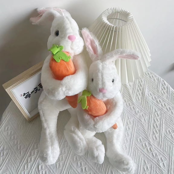 White Rabbit Plush Doll Carrot Bunny Figurine Soft Cotton Filling Cuddly Cartoon Doll for Kids Pillow Decoration Gift Birthday Easter Gifts