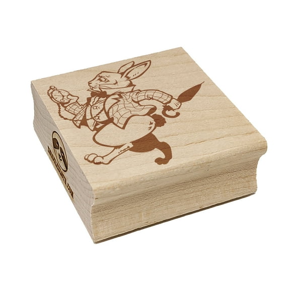 White Rabbit Pocket Watch Wonderland Square Rubber Stamp Stamping Scrapbooking Crafting - Large 2.75in