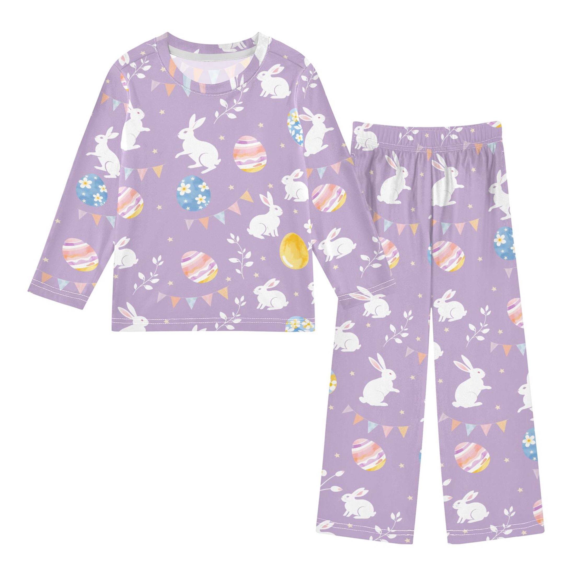 Pyjamas Rabbit White Rabbit Purple Pattern Pajama Set Soft Warm Cozy Fleece 2 Piece ...