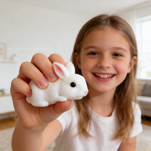 White Rabbit Squeezetoy, Big White Bunny Shaped Slow Rising Stress Reliever, Ultra Soft Animal Fidget for Adults, Cute Kawaii Sensory Squishy with Random Accessory