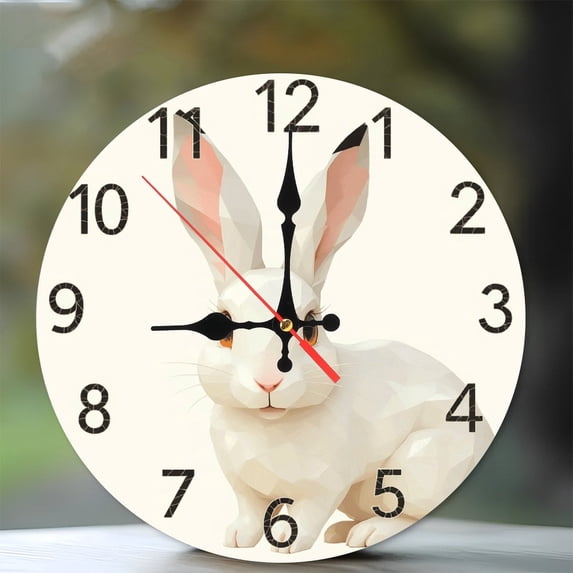 Wood Rabbit Clock White Rabbit Wall Art Clock Decor for Home 10-Inch Silent Wooden Wall ...