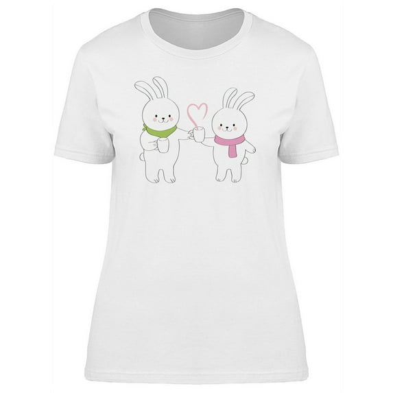 White Rabbits Sharing Coffee T-Shirt Women -Image by Shutterstock, Female Medium