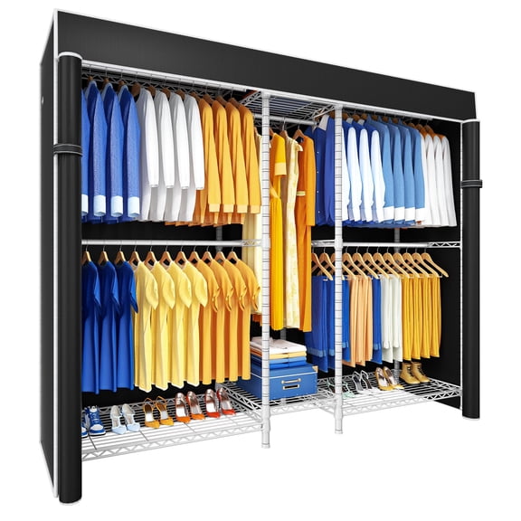 White Rack With Black Cover E12C Pro Heavy Duty Freestanding Adjustable Garment Clothing Rack