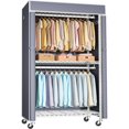 thumbnail image 1 of White Rack With Grey Cover Metal Garment Hanging Clothes Storage Rack, 1 of 7