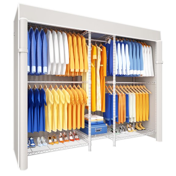 White Rack With White Cover, E12C Pro Heavy Duty Freestanding Adjustable Garment Rack For Hanging Clothes