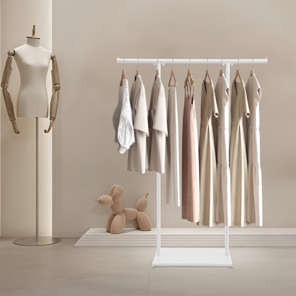 White Racks for Boutique Clothing Display Double Pole Supported Stable Metal